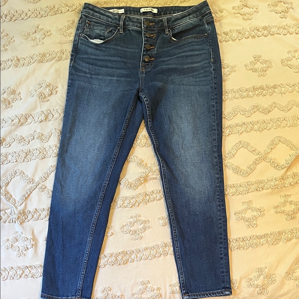 Vigoss Dark Blue Button-Fly Cropped Jeans